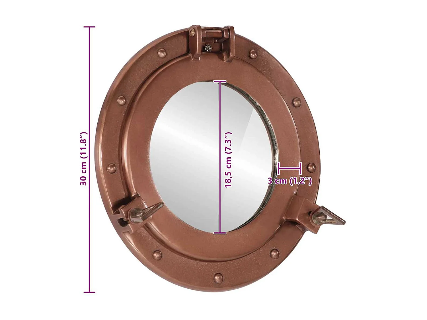 Miroir en forme de hublot mural Ø30 cm aluminium et verre
