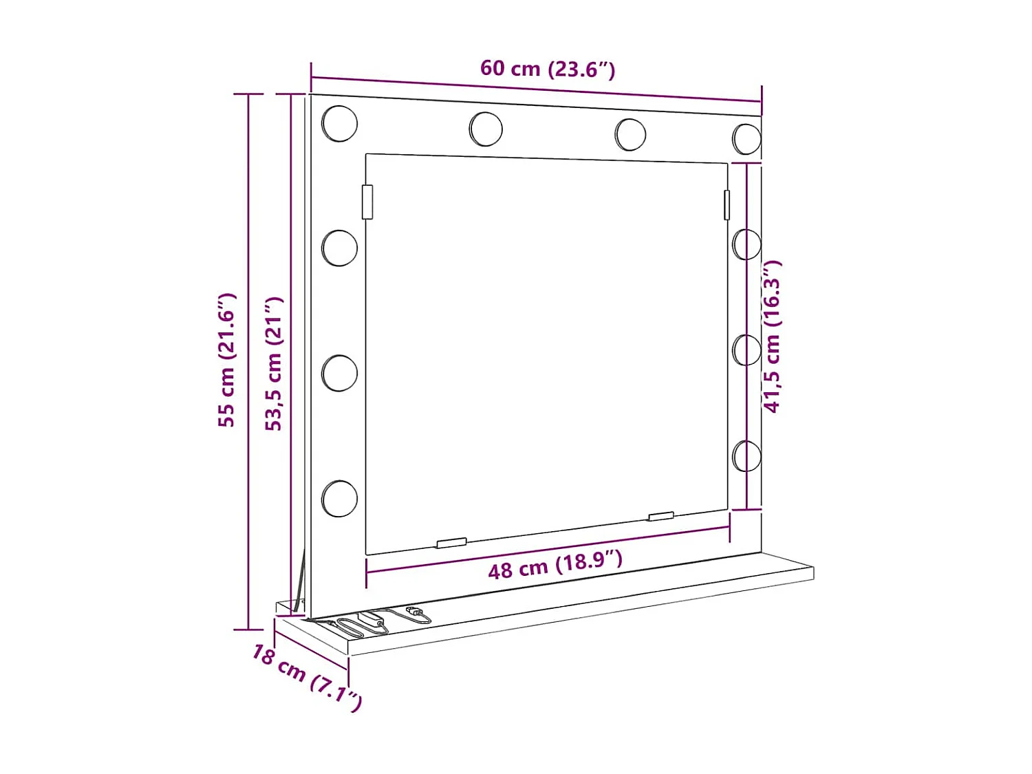 Miroir de vanité avec miroir Chêne fumé 60 x 55 x 18 cm