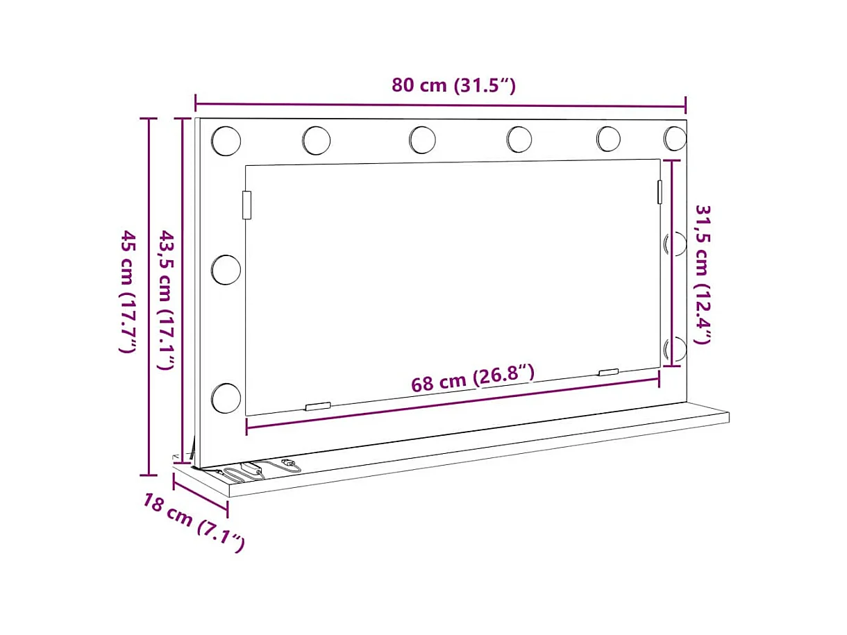 Miroir de vanité avec miroir Chêne Sonoma 80 x 45 x 18 cm