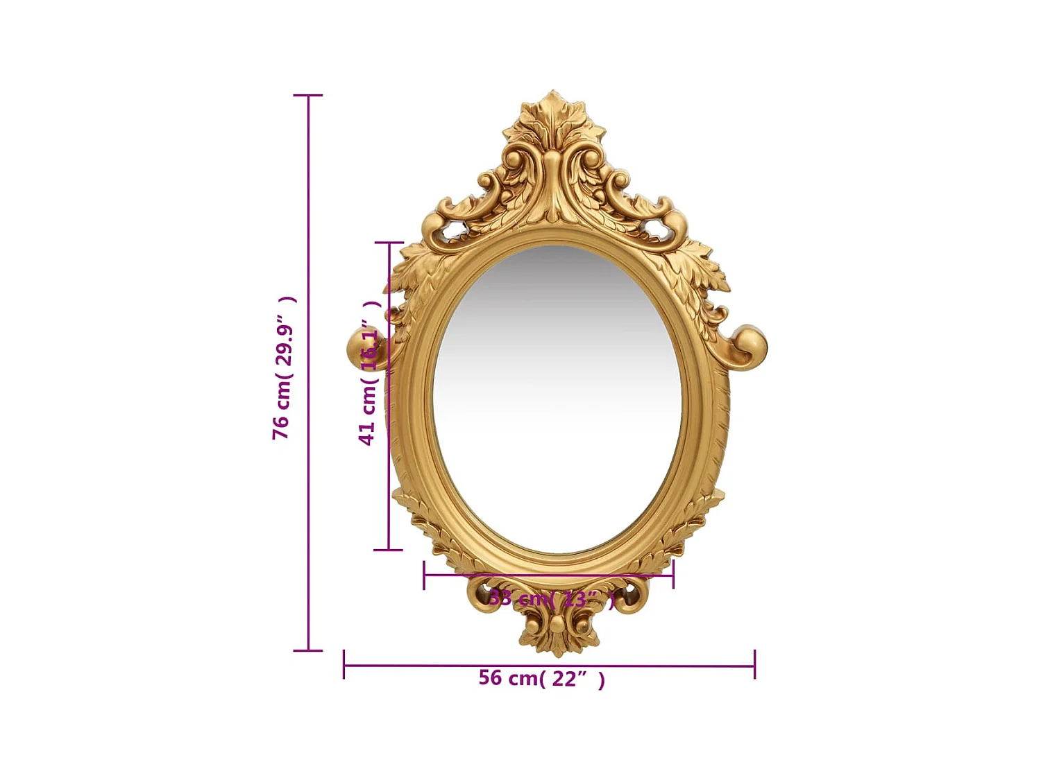Miroir mural style château 56x76 cm Doré