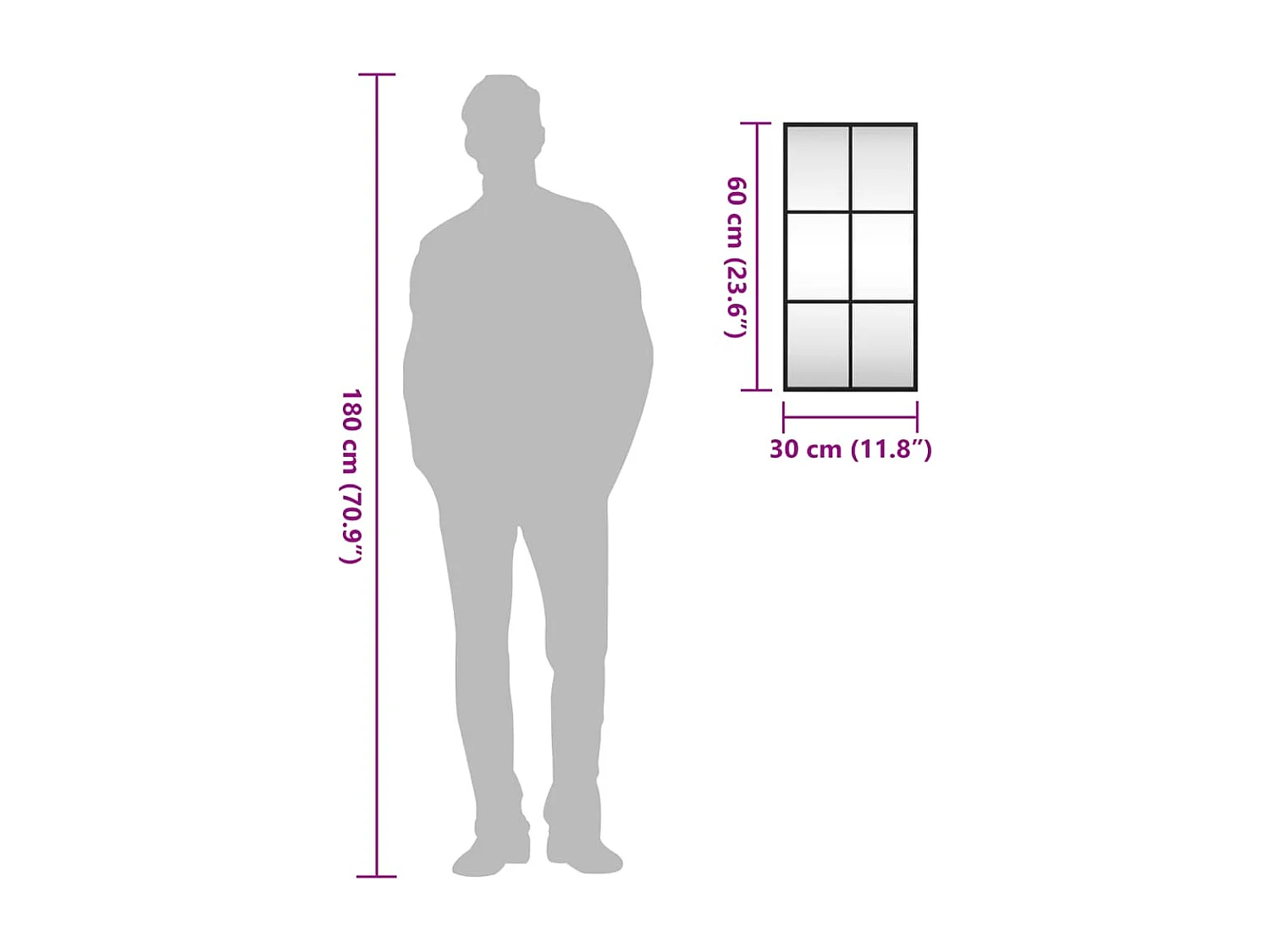 Espejo de pared negro 30x60 cm rectangular de hierro