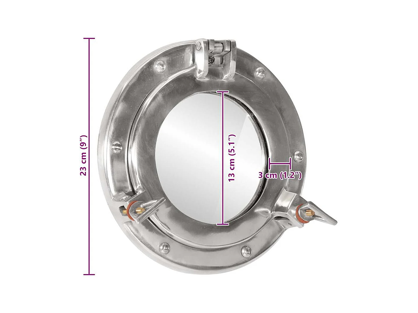 Specchio da parete a forma di oblò Ø23 cm alluminio e vetro