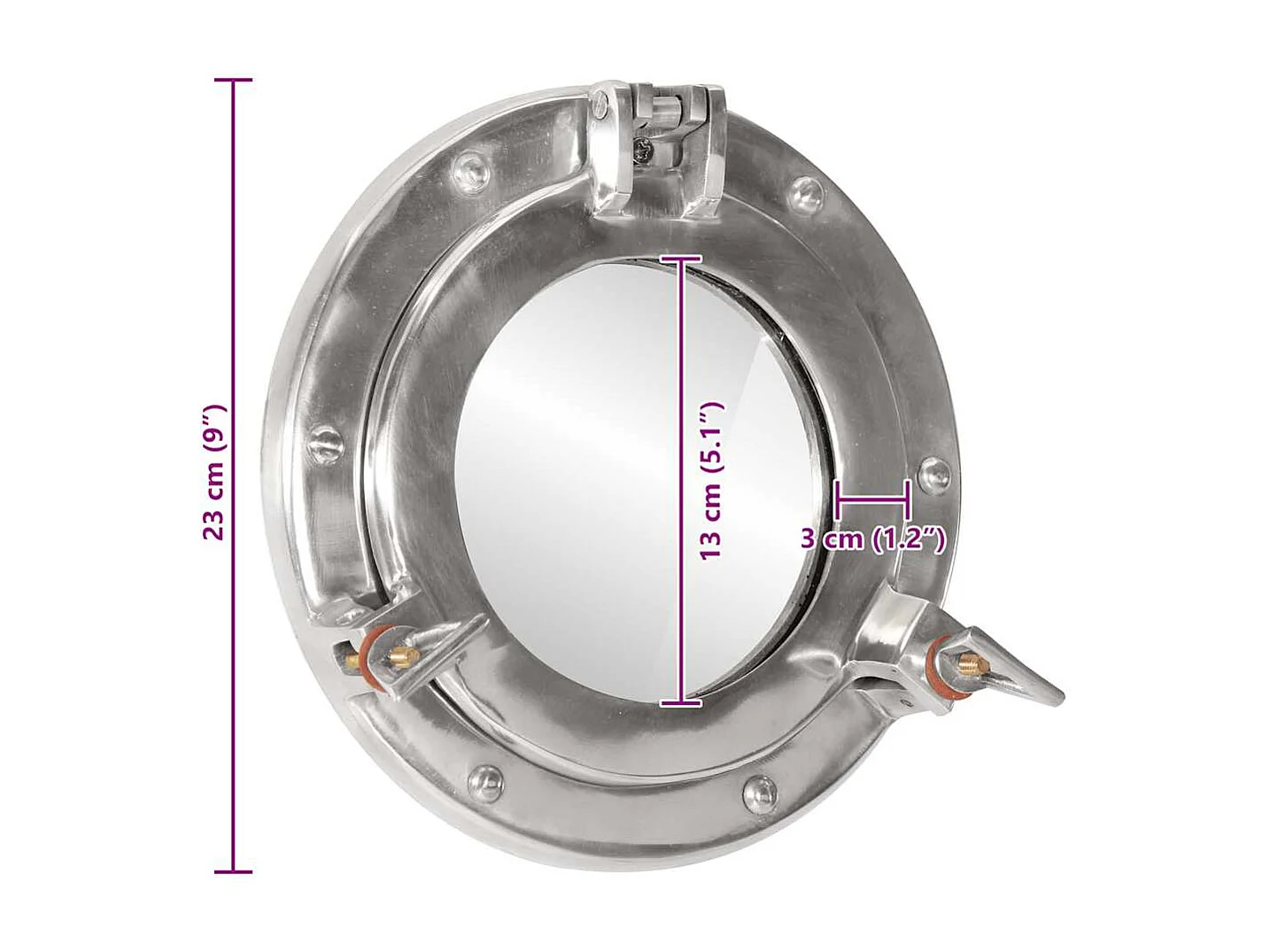 Miroir en forme de hublot mural Ø23 cm aluminium et verre