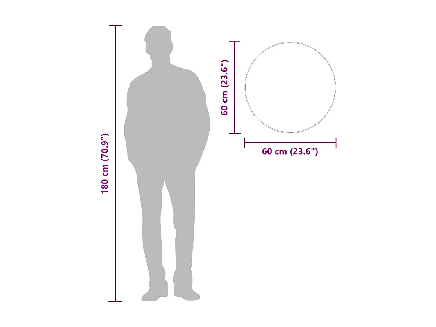 Specchio da parete argentato Ø 60 cm Rotondo