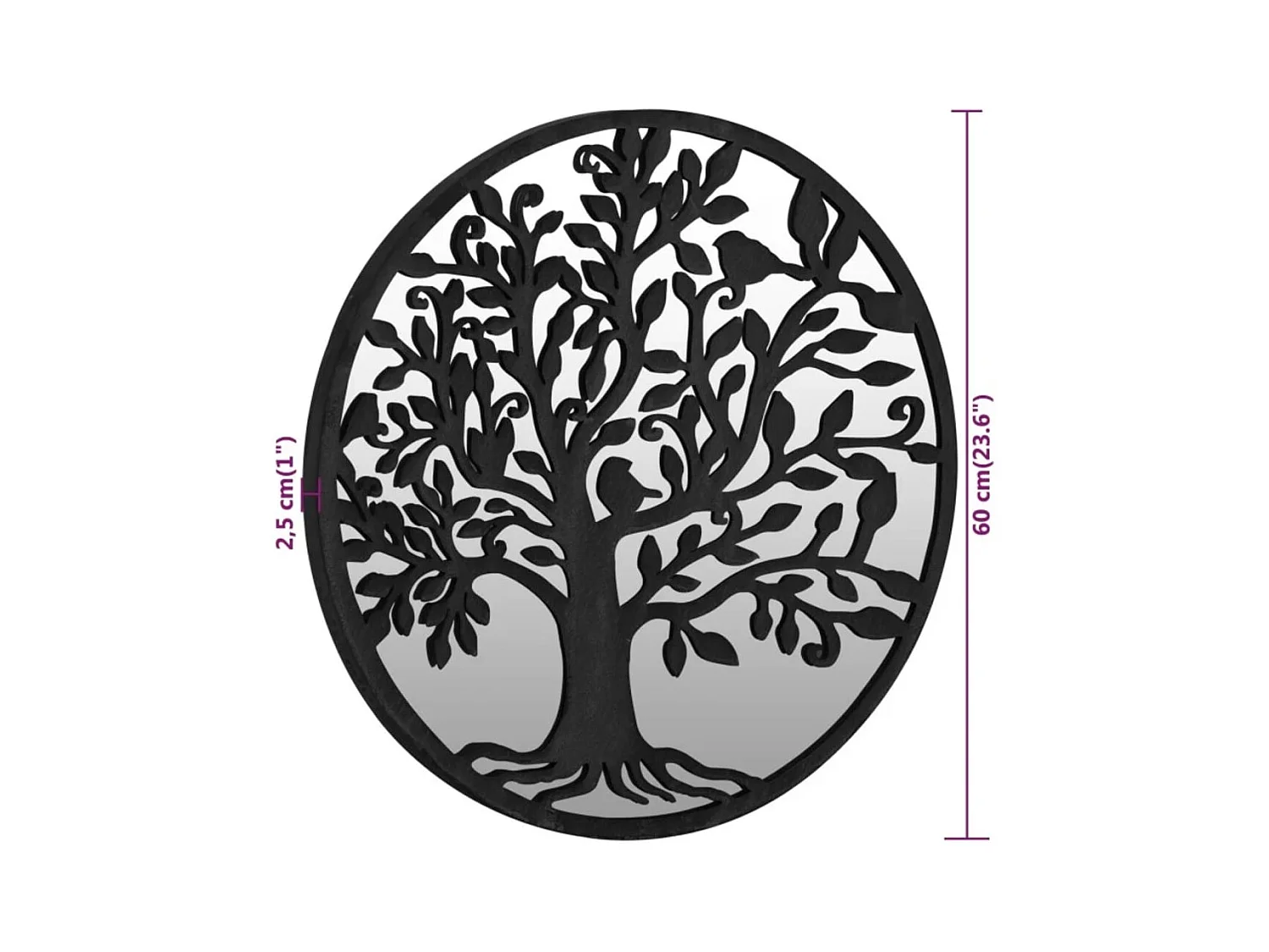 Specchio da giardino nero 60x2,5 cm in ferro rotondo per uso esterno