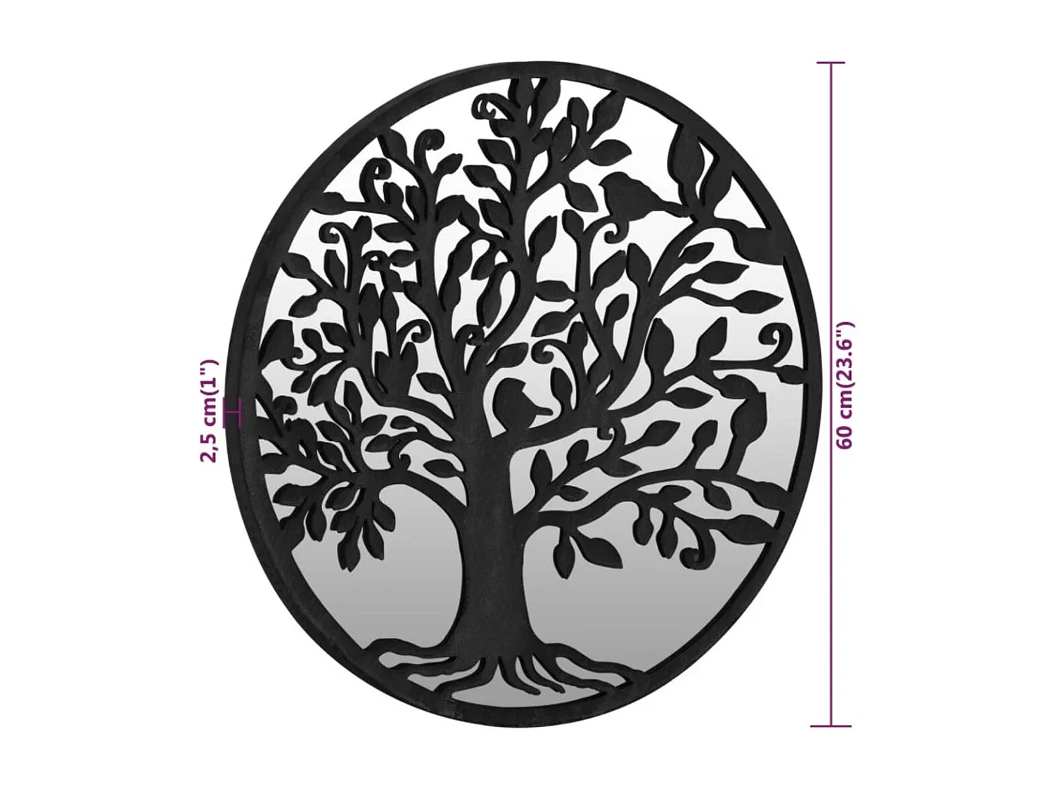 Specchio da giardino nero 60x2,5 cm in ferro rotondo per uso esterno