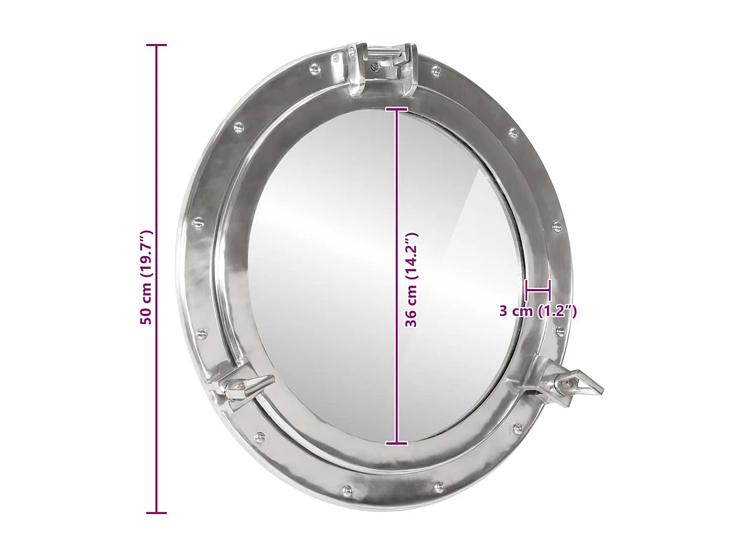 Miroir en forme de hublot mural Ø50 cm aluminium et verre