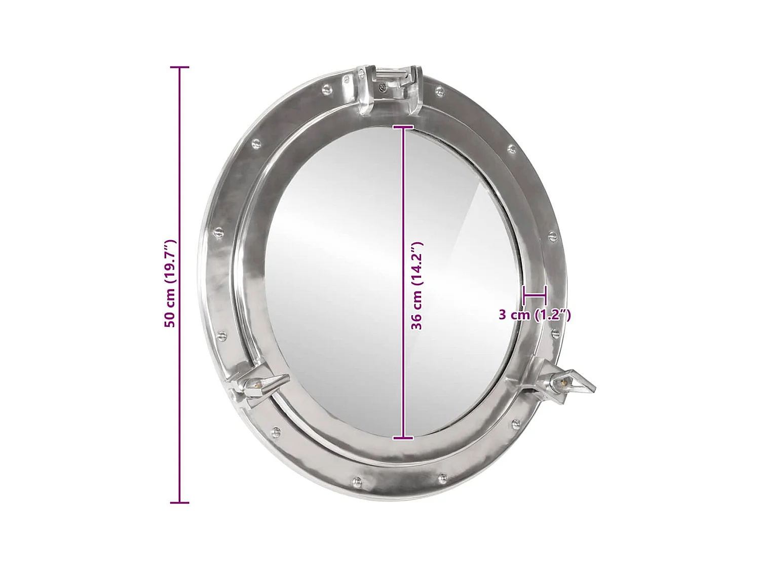 Patrijspoortvormige wandspiegel Ø50 cm aluminium en glas