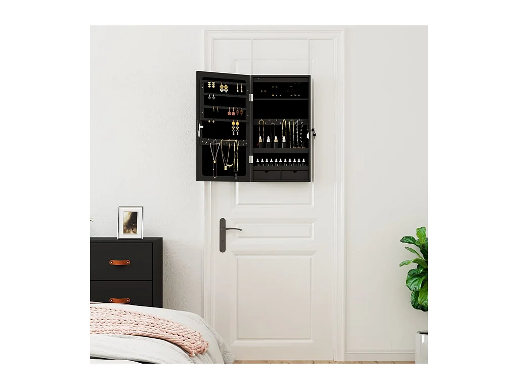 Schmuckschrank mit Spiegel und schwarzer LED-Wandbeleuchtung