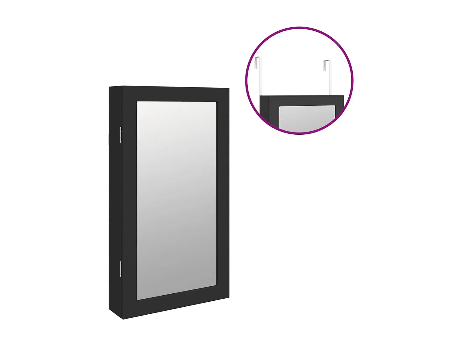 Mobile portagioielli con specchio e illuminazione LED nera a parete