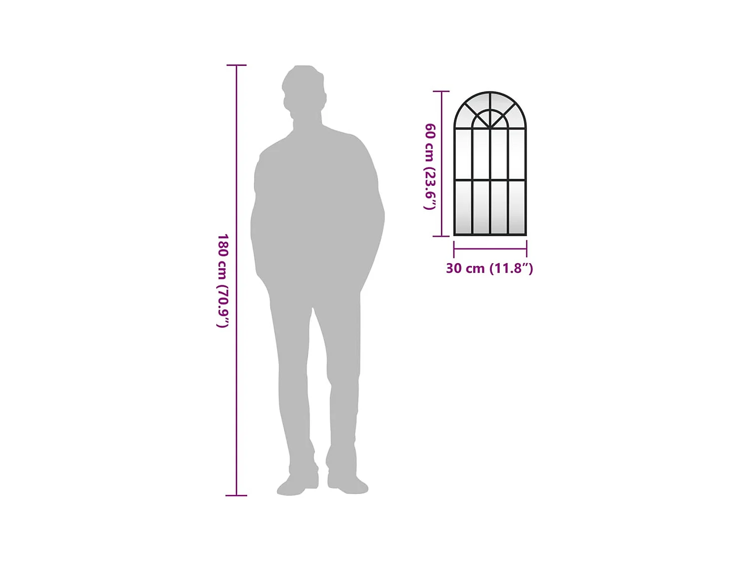 Espejo de pared negro 30x60 cm arco de hierro