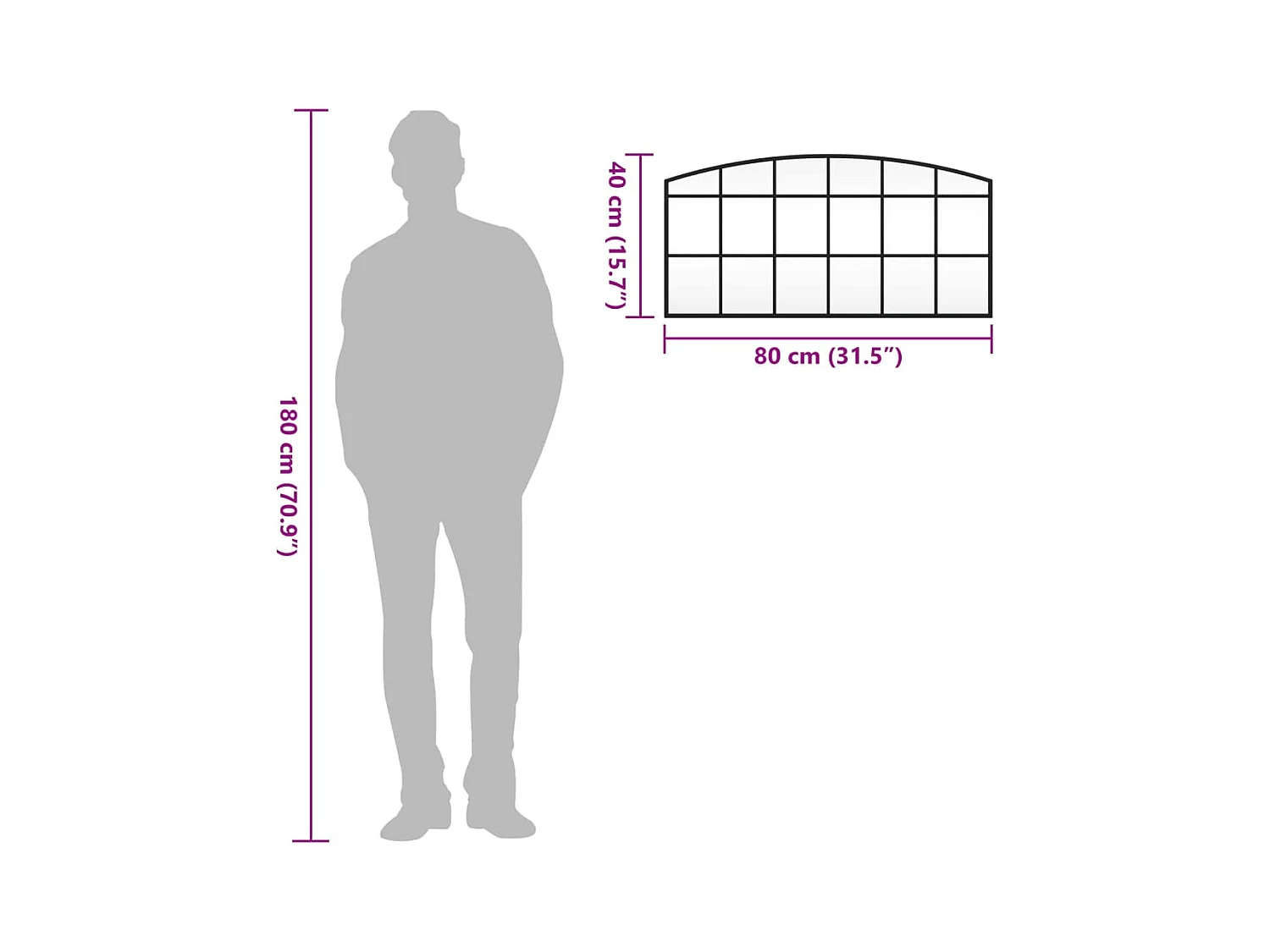 Zwarte wandspiegel 80x40 cm ijzeren boog