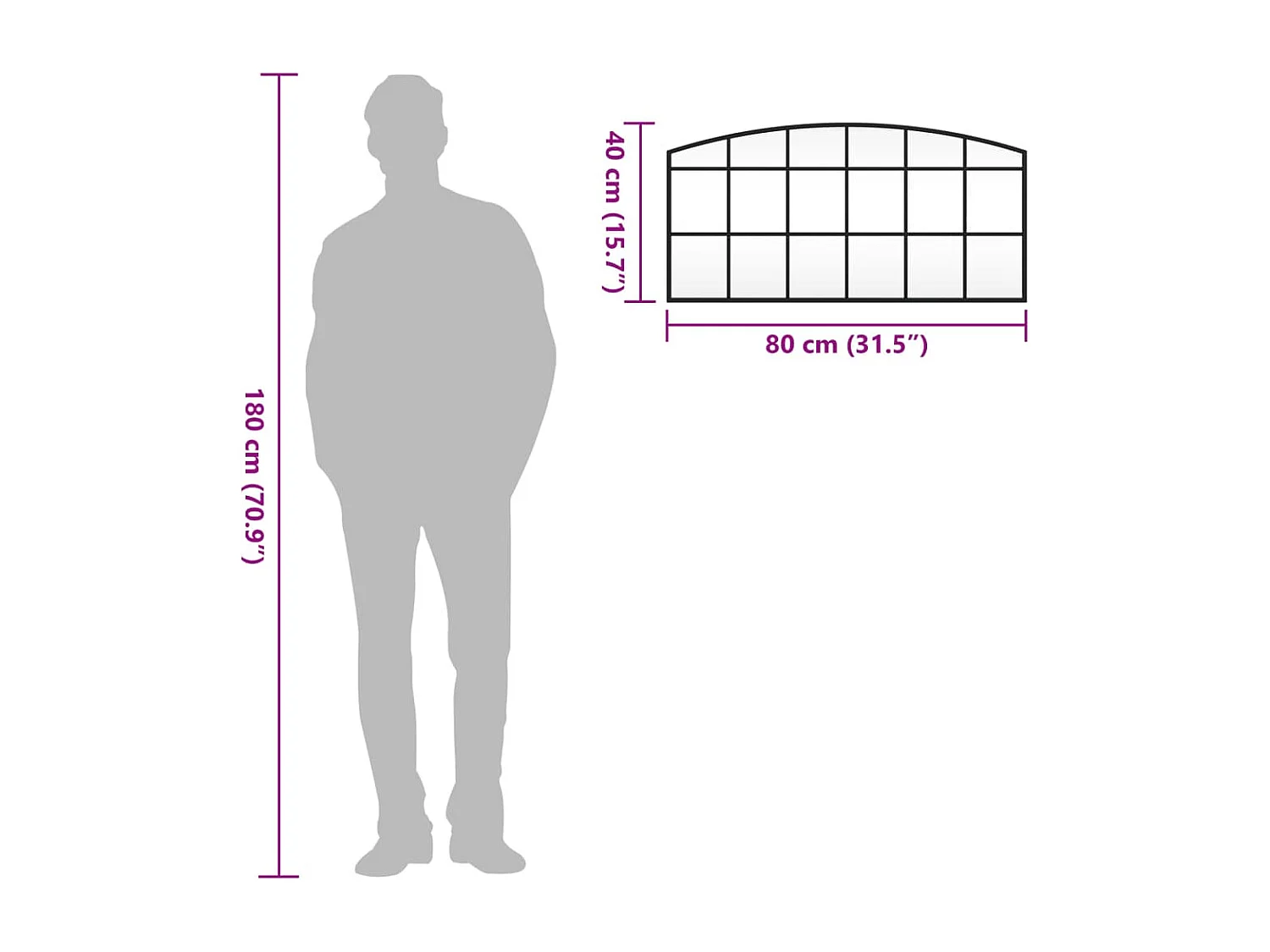 Espejo de pared negro 80x40 cm arco de hierro