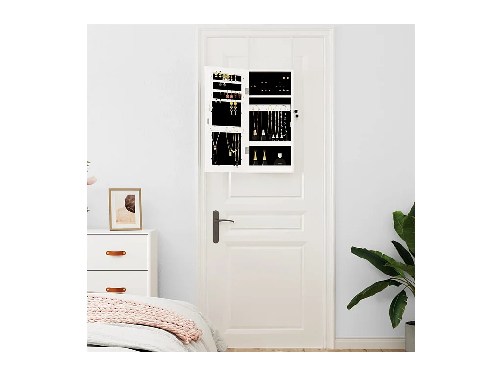 Mueble joyero con espejo de pared blanco 30x8,5x67 cm