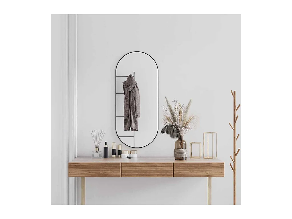Zwarte wandspiegel 100x45 cm Ovaal