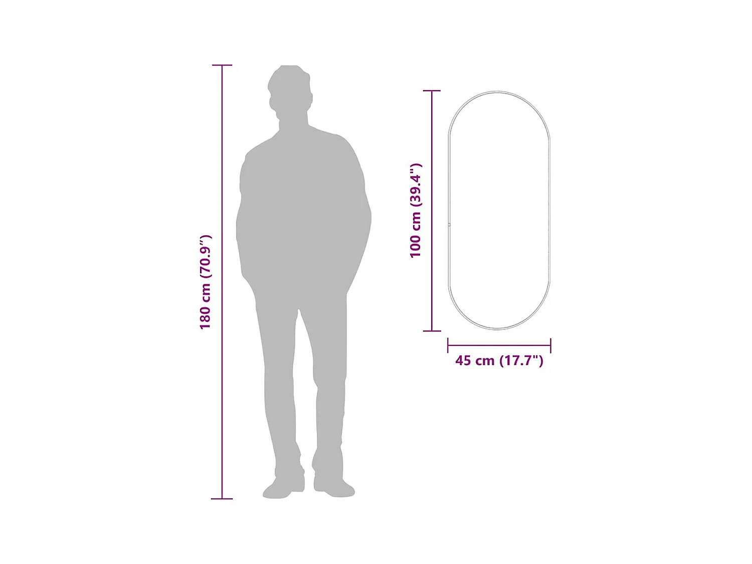 Zwarte wandspiegel 100x45 cm Ovaal