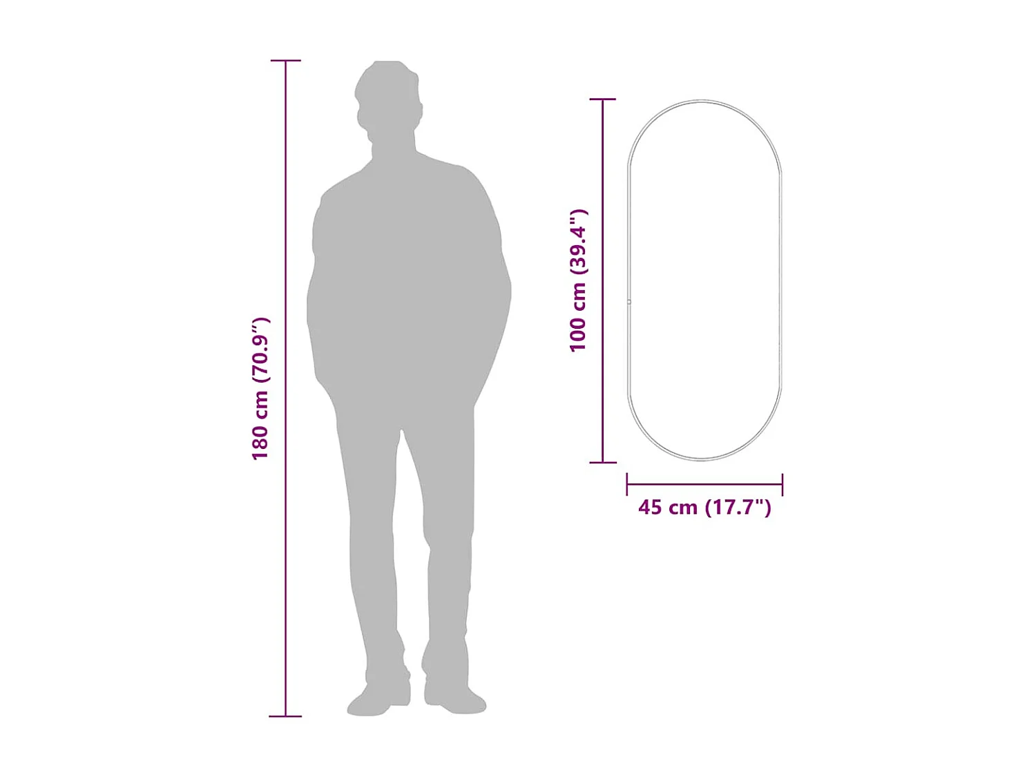 Espejo de pared negro 100x45 cm Ovalado