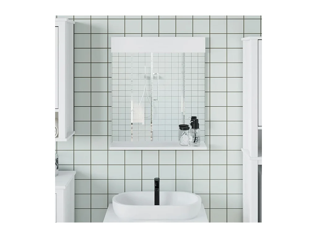 Miroir de salle de bain avec étagère BERG blanc bois massif