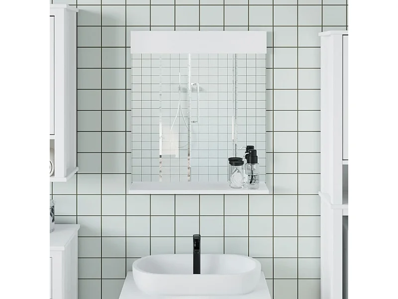 Miroir de salle de bain avec étagère BERG blanc bois massif