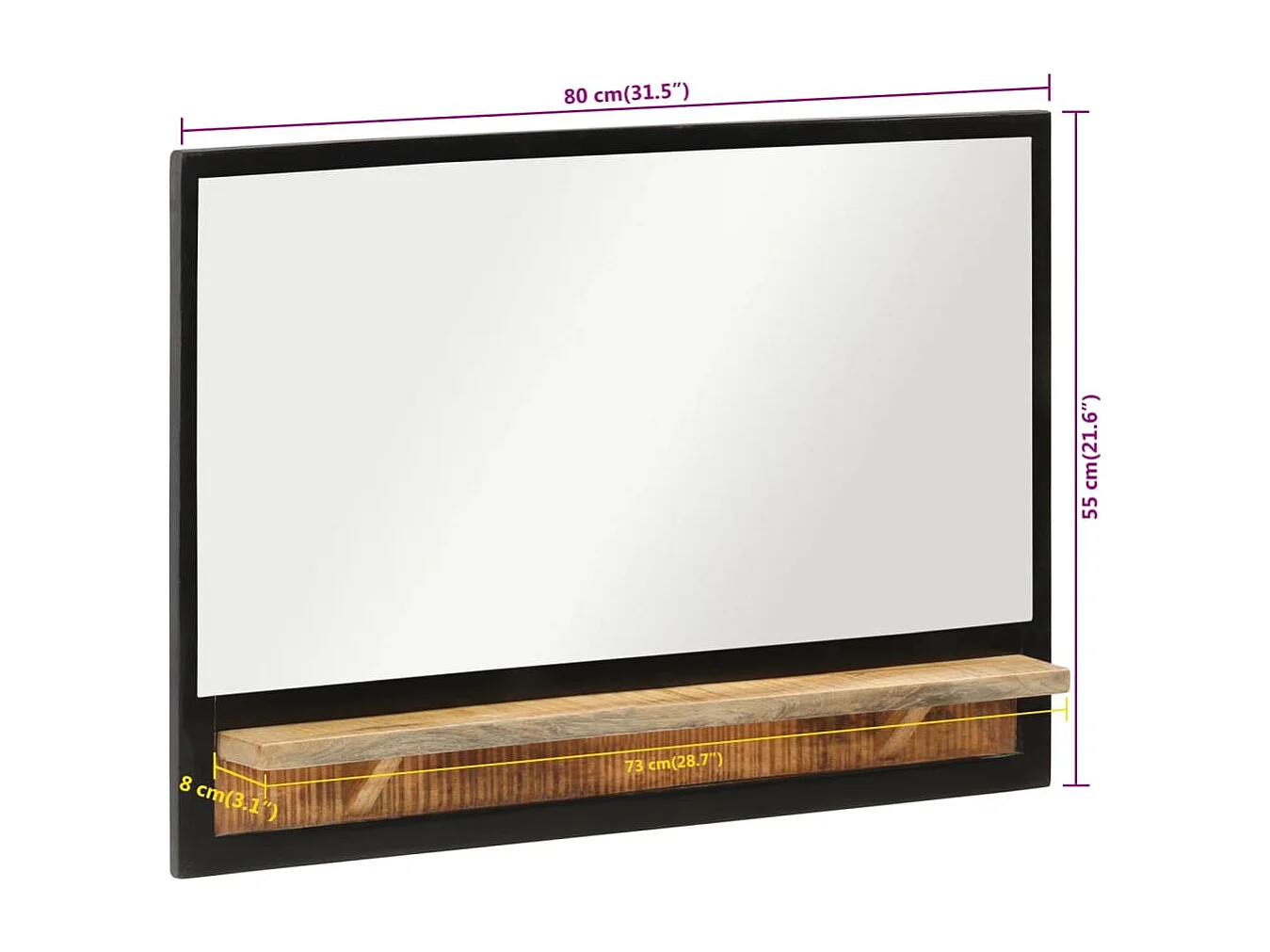 Miroir avec étagère 80x8x55 cm verre et bois massif manguier