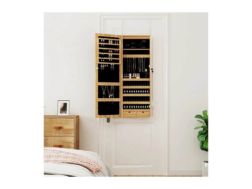 Armoire à bijoux avec miroir et éclairage LED mural