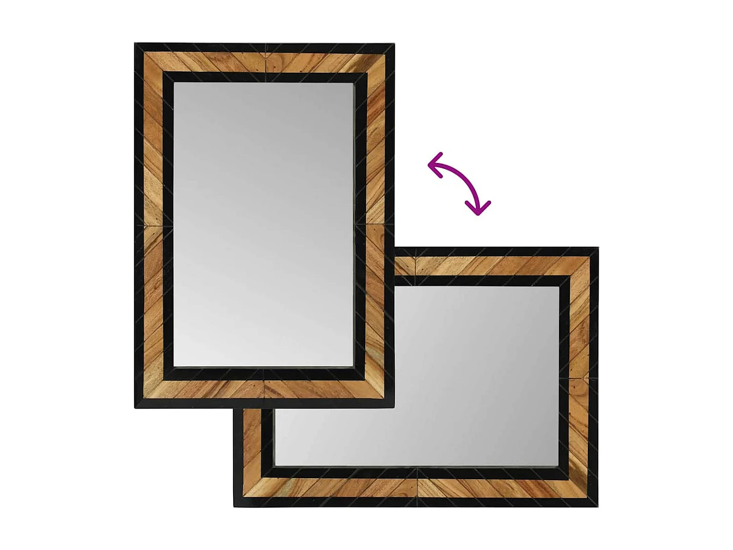 Miroir Noir et Marron 70 x 2 x 70 cm Bois massif d'acacia