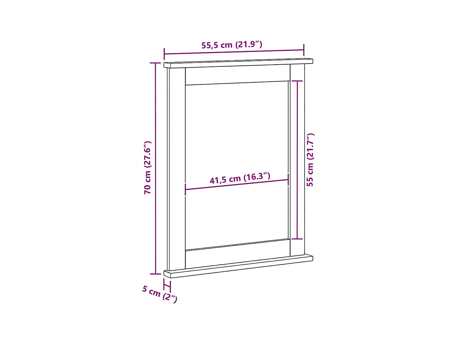 VIGO Honingbruine spiegel 55,5 x 5 x 70 cm Massief grenenhout