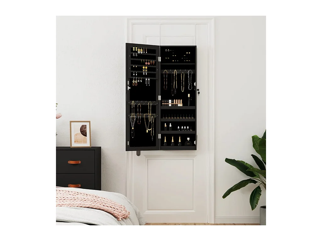 Sieradenkast met wandspiegel zwart 37,5x10x106 cm