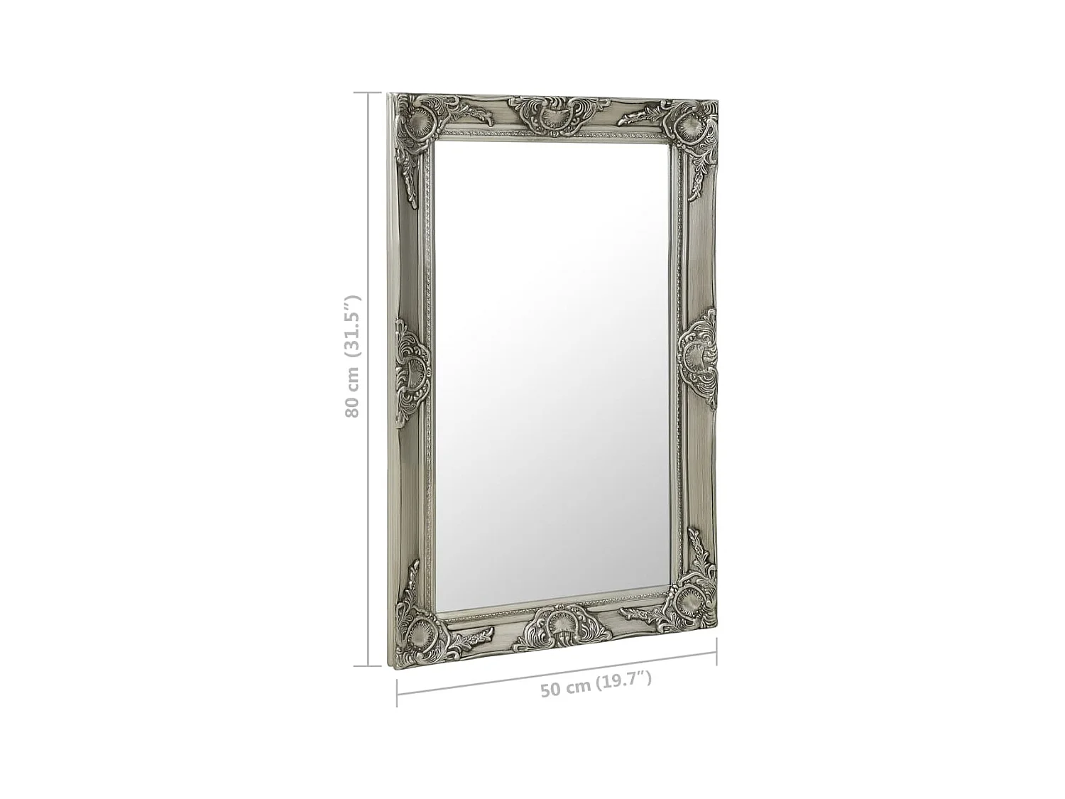 Wandspiegel in barokstijl 50x80 cm Zilver