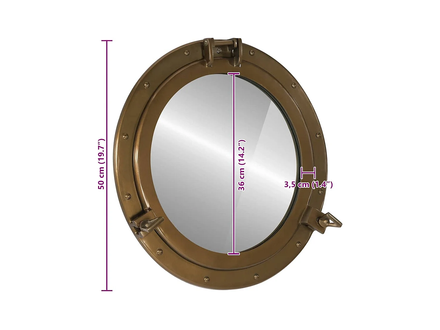 Patrijspoortvormige wandspiegel Ø50 cm aluminium en glas
