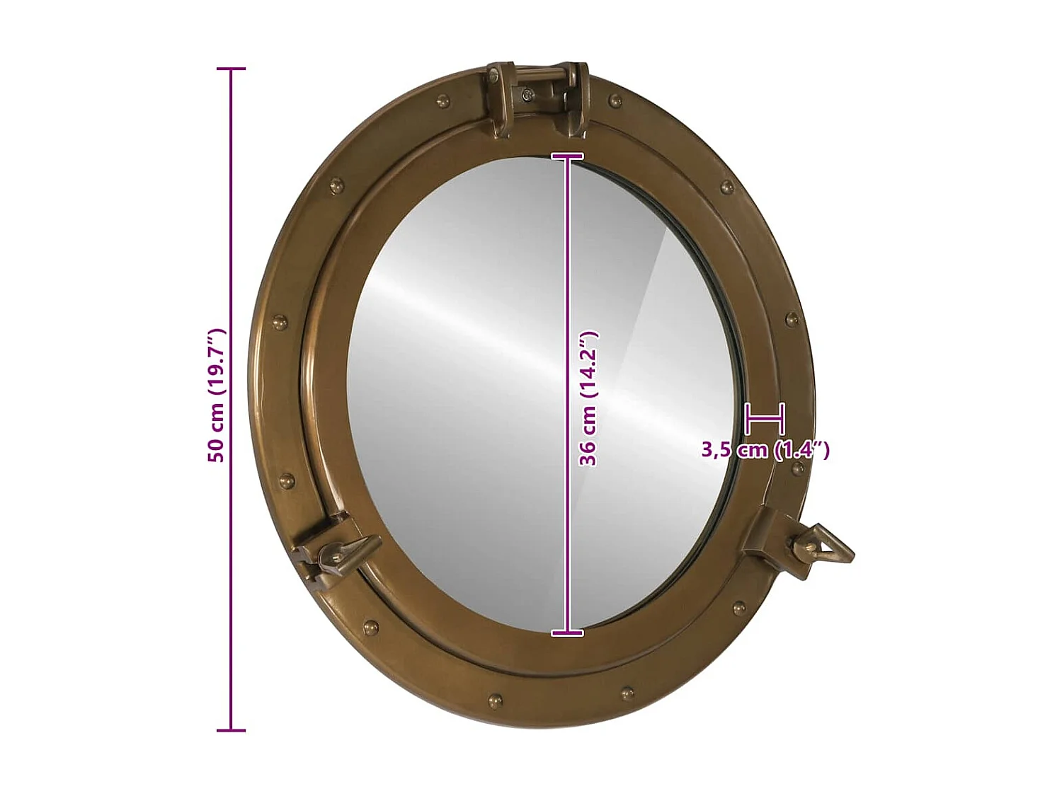 Miroir en forme de porthole mural Ø50 cm aluminium et verre