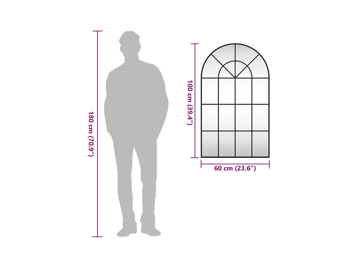 Zwarte wandspiegel 60x100 cm ijzeren boog