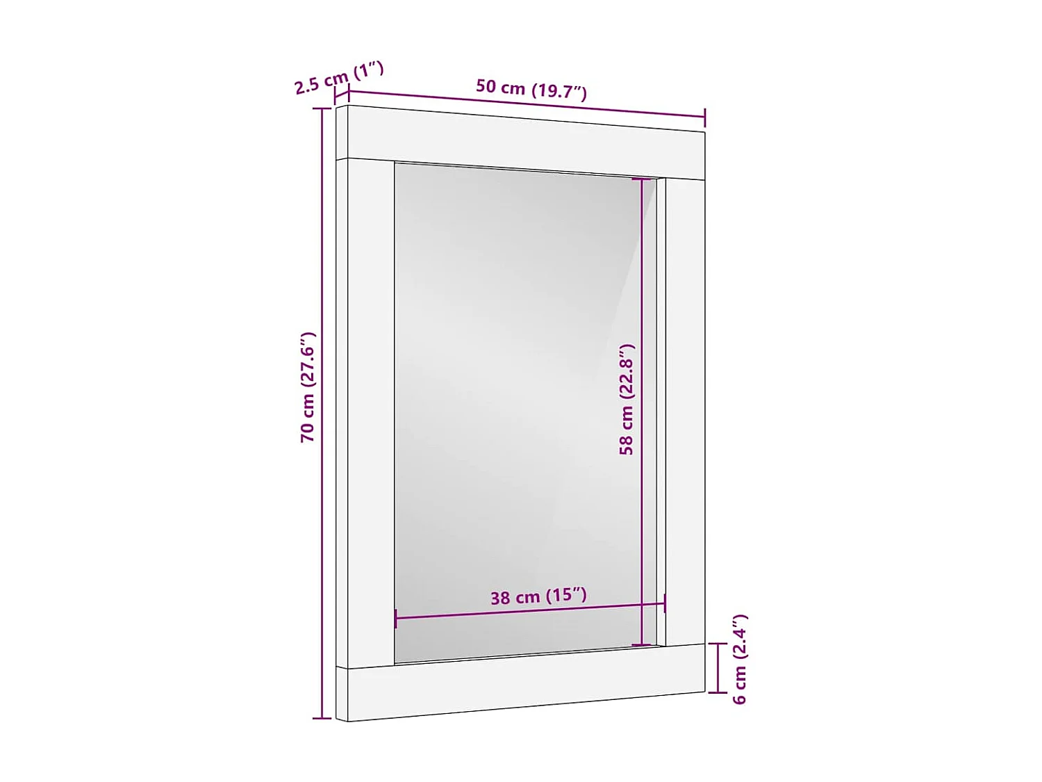 Miroir avec miroir Blanc 57 x 70 x 3 cm bois de manguier massif