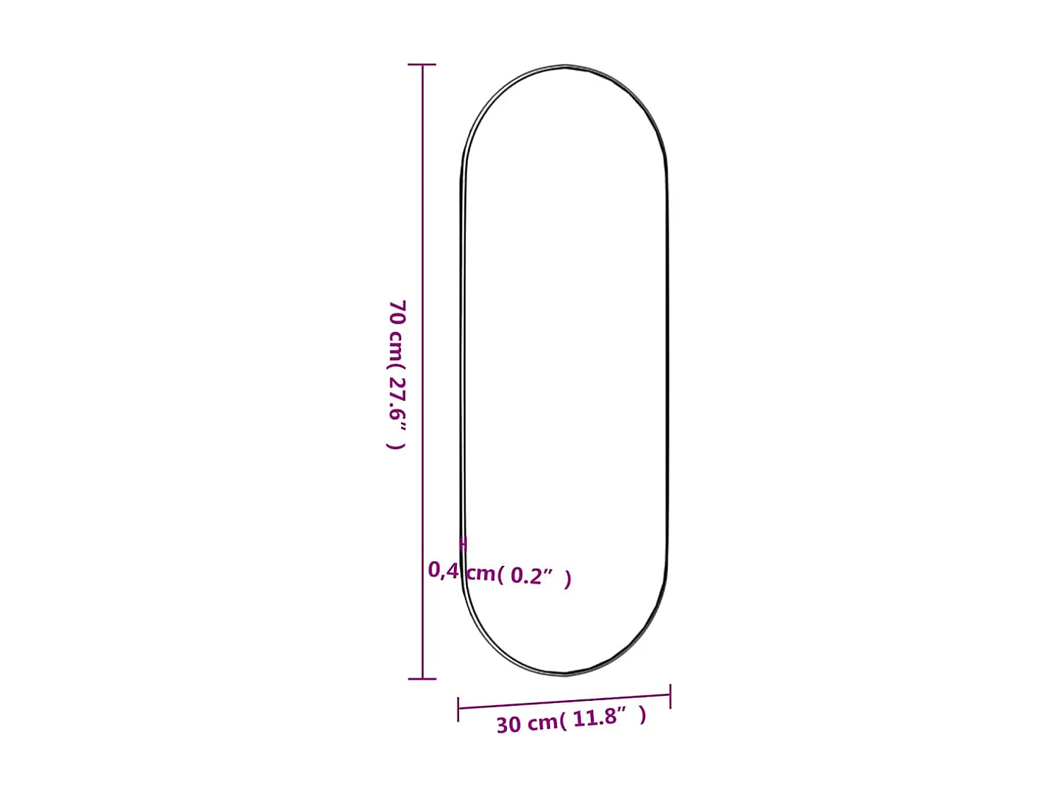 Wandspiegel 30x70 cm Oval Glas
