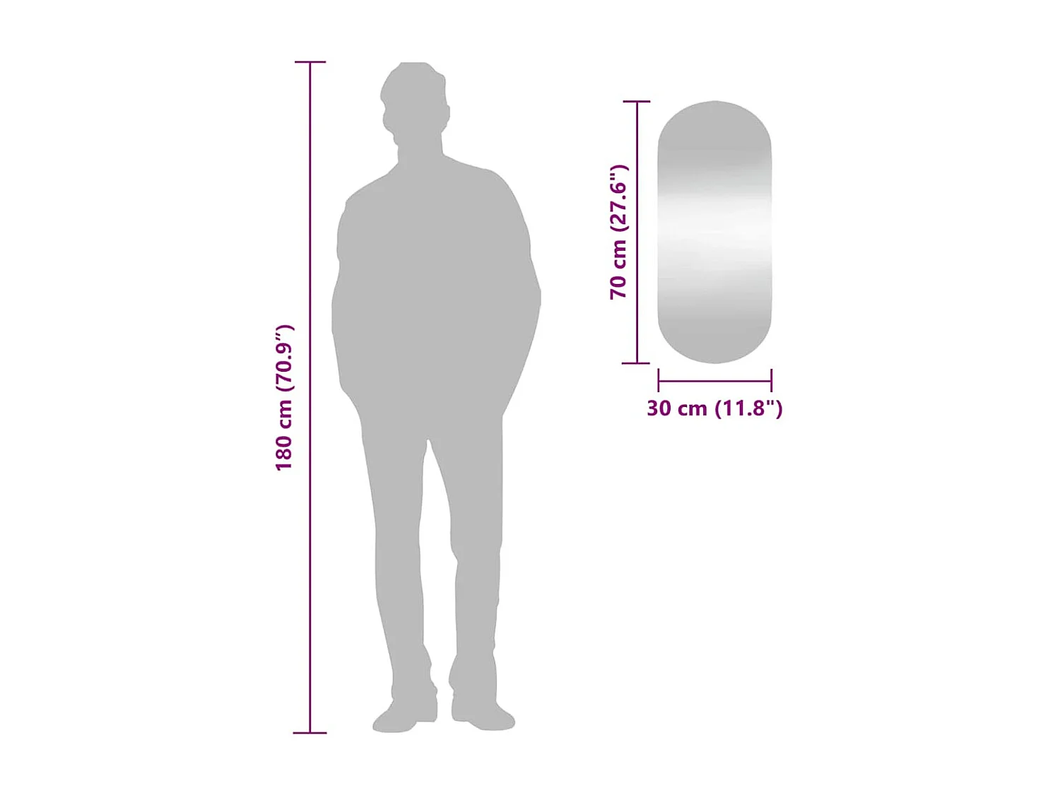 Wandspiegel 30x70 cm Oval Glas