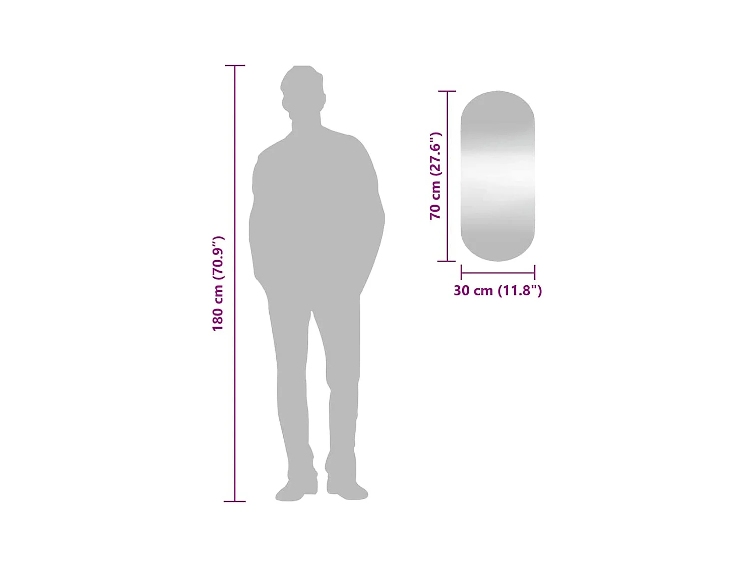 Wandspiegel 30x70 cm Ovaal glas