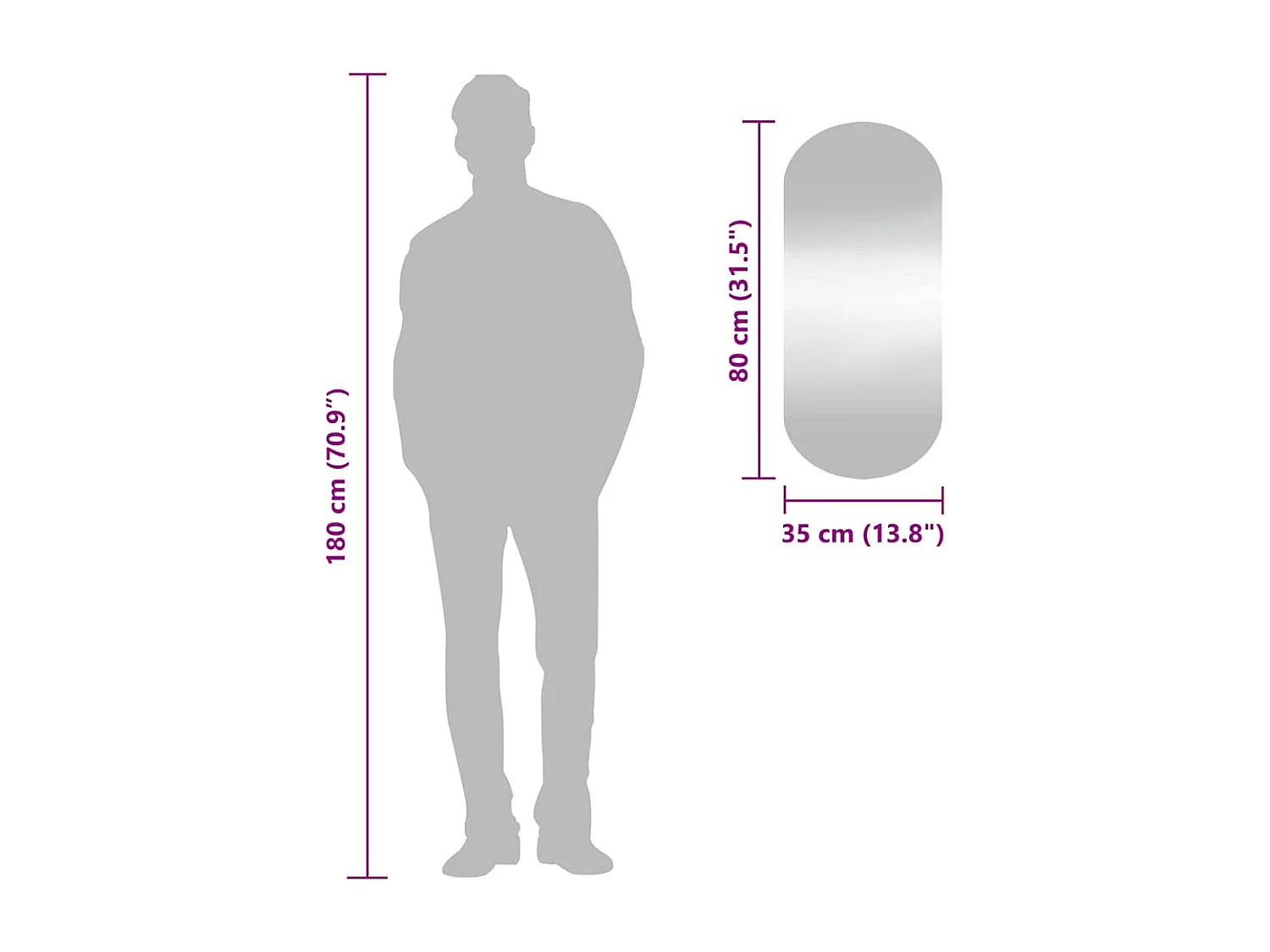 Specchio da parete 35x80 cm Vetro ovale