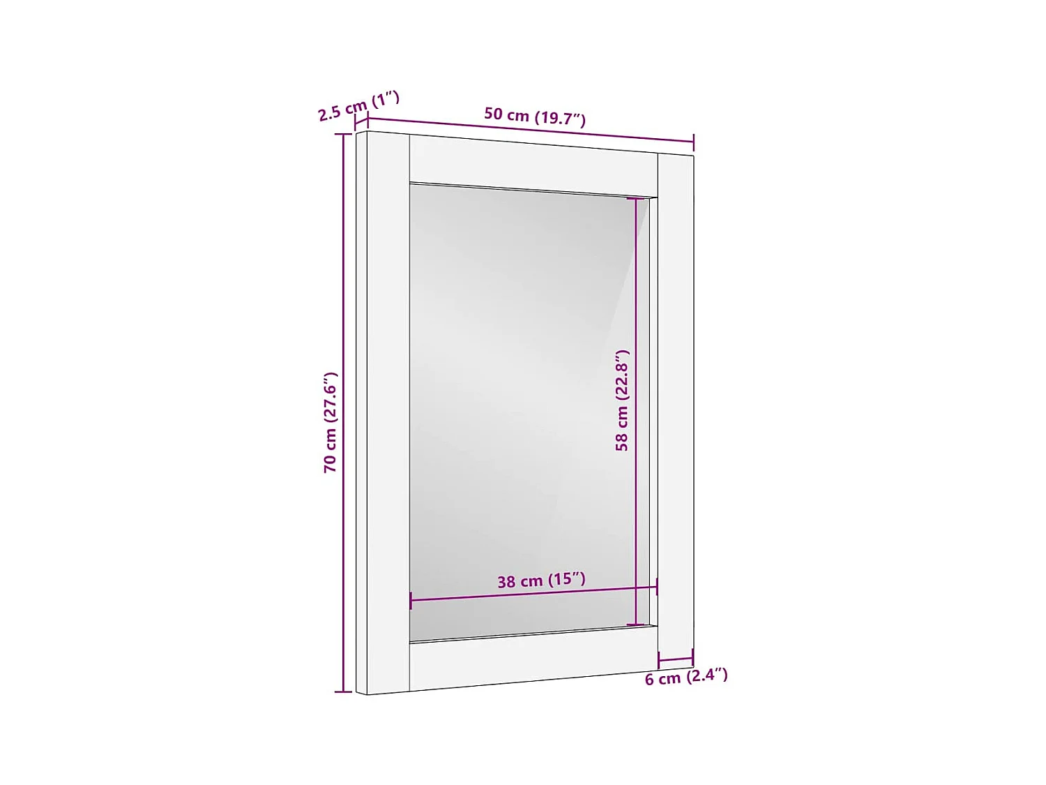 Miroir Marron clair 57 x 70 x 3 cm bois de manguier massif