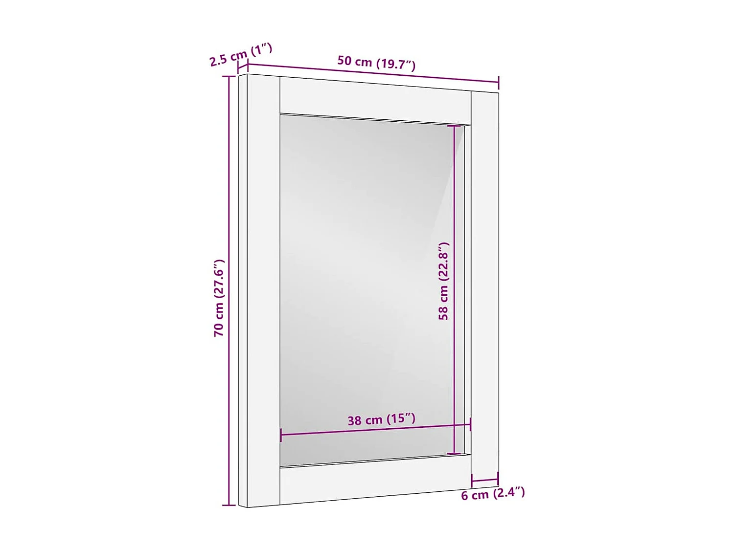 Miroir Marron clair 57 x 70 x 3 cm bois de manguier massif