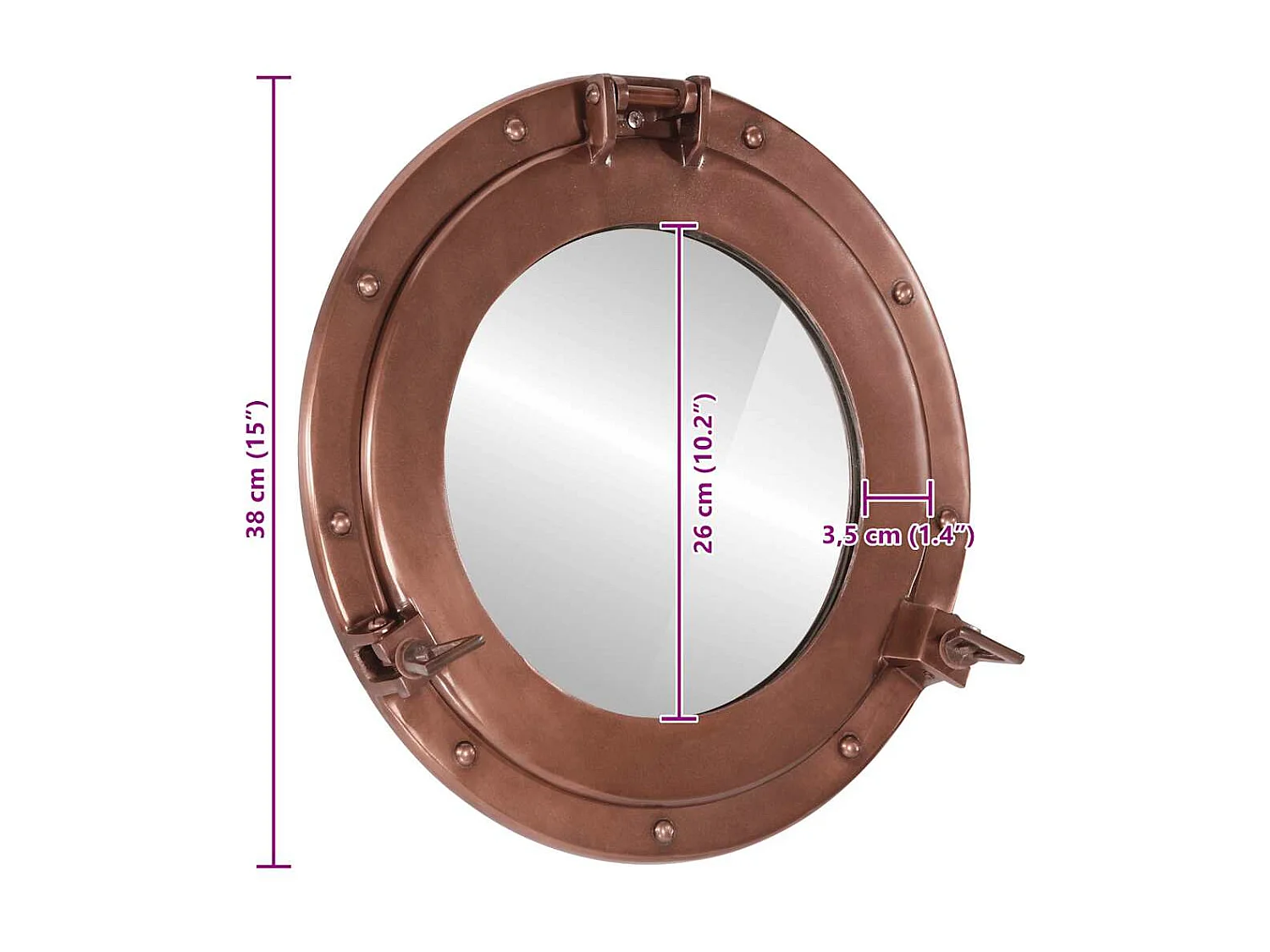 Miroir en forme de hublot mural Ø38 cm aluminium et verre