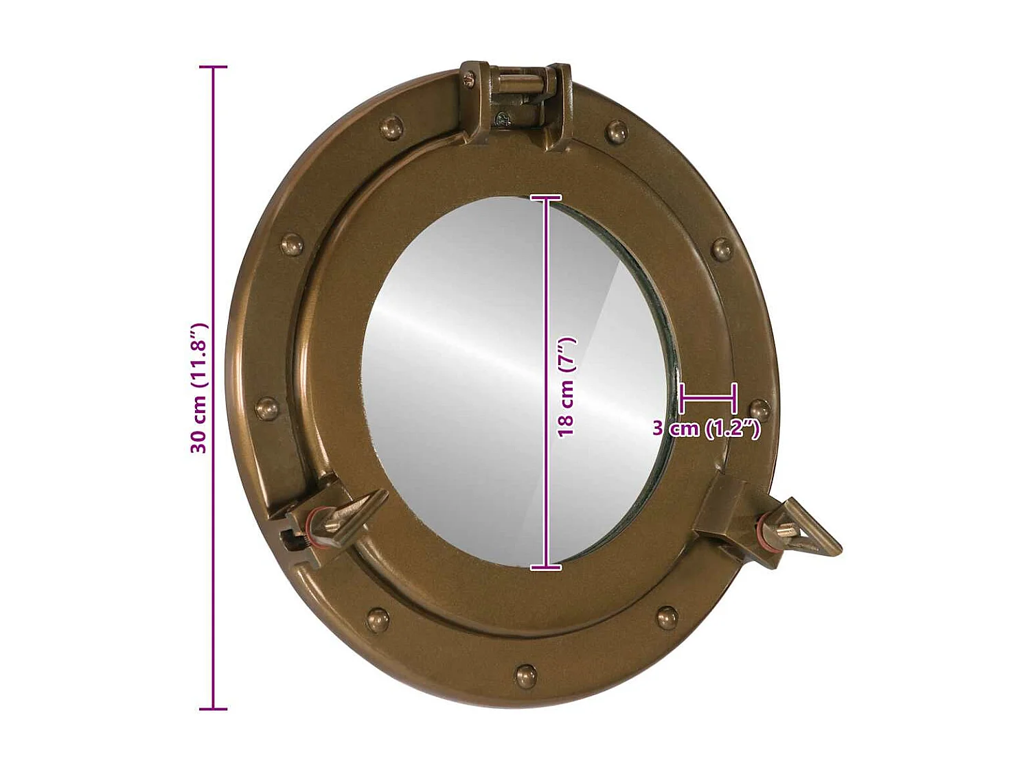 Miroir en forme de hublot mural Ø30 cm aluminium et verre