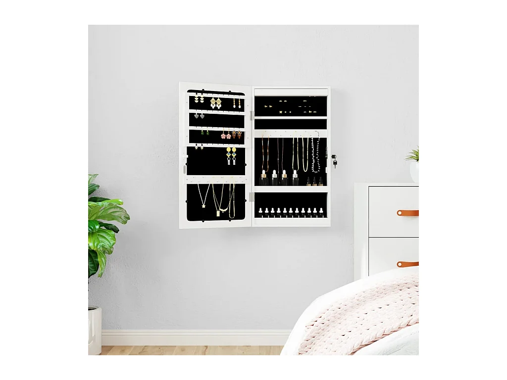 Sieradenkast met spiegel en witte LED-wandverlichting