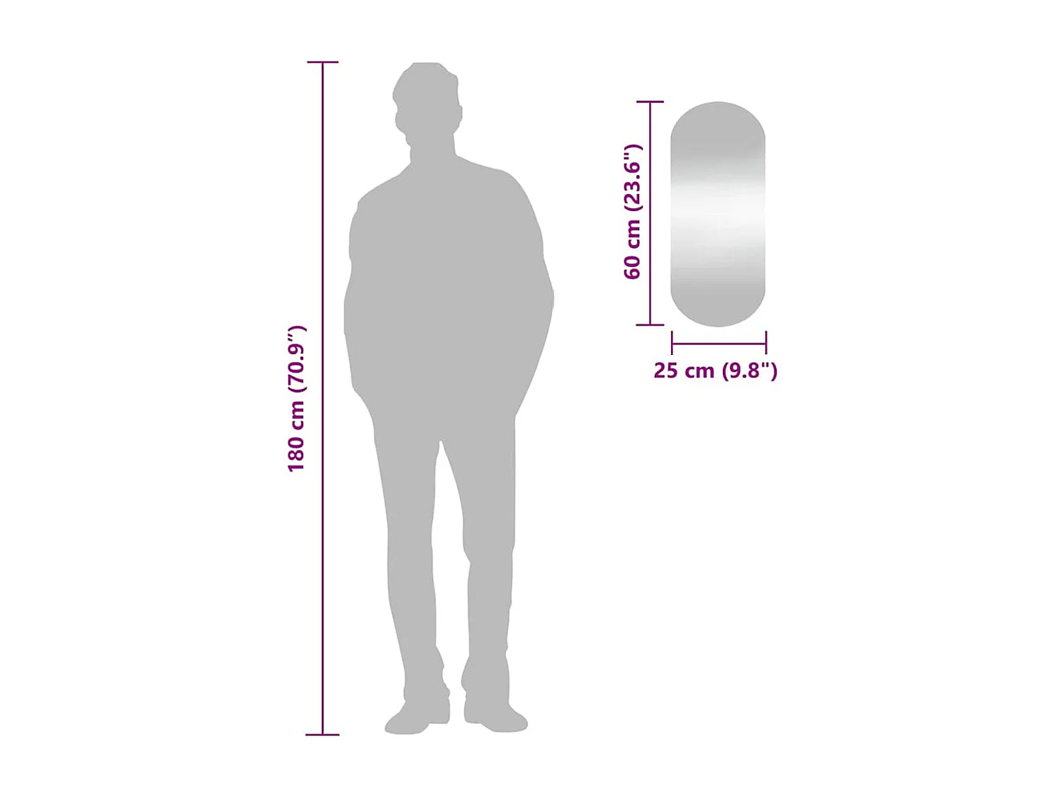 Specchio da parete 25x60 cm Vetro ovale