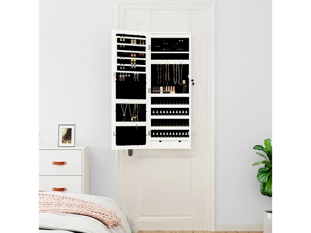 Mobile portagioielli con specchio e illuminazione a LED bianca sulla parete