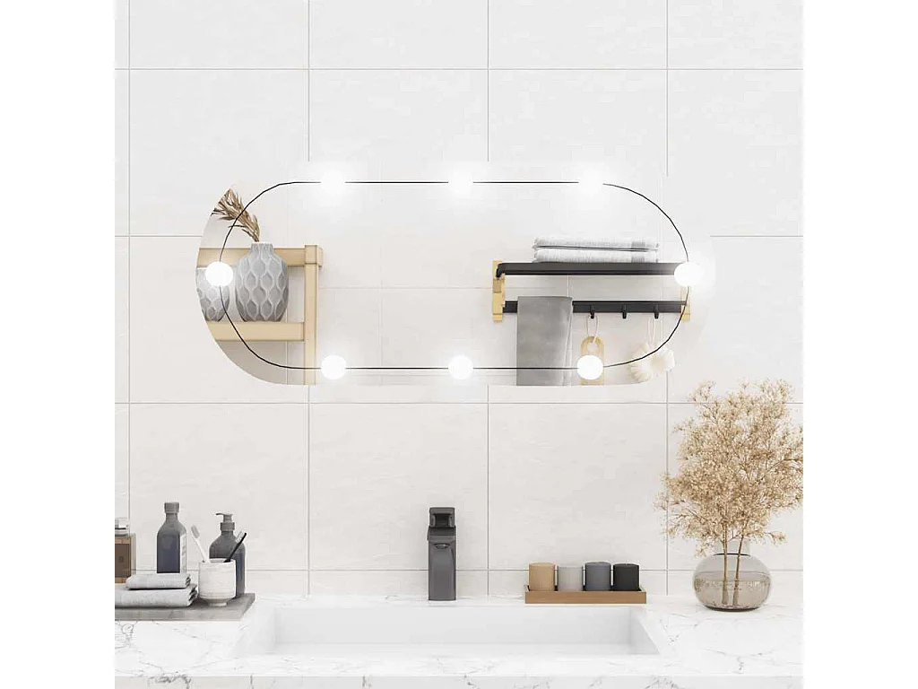 Specchio da parete con luci LED 35x80 cm vetro ovale