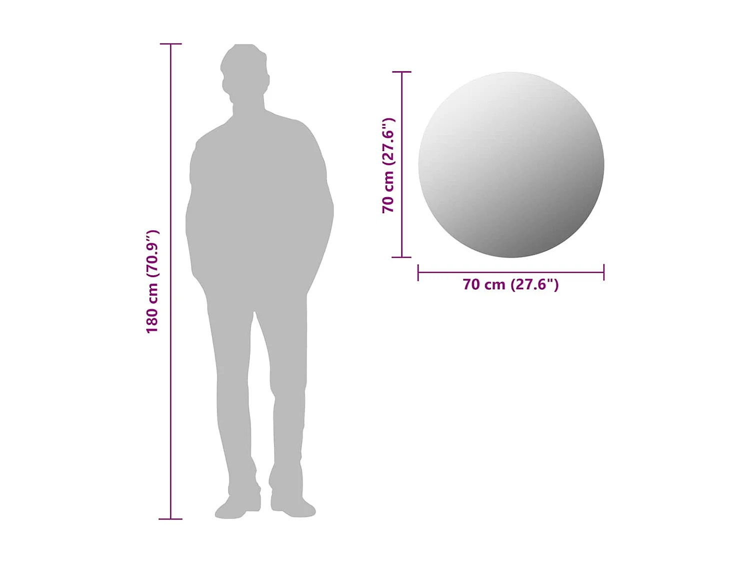 Specchio da parete in vetro rotondo da 70 cm