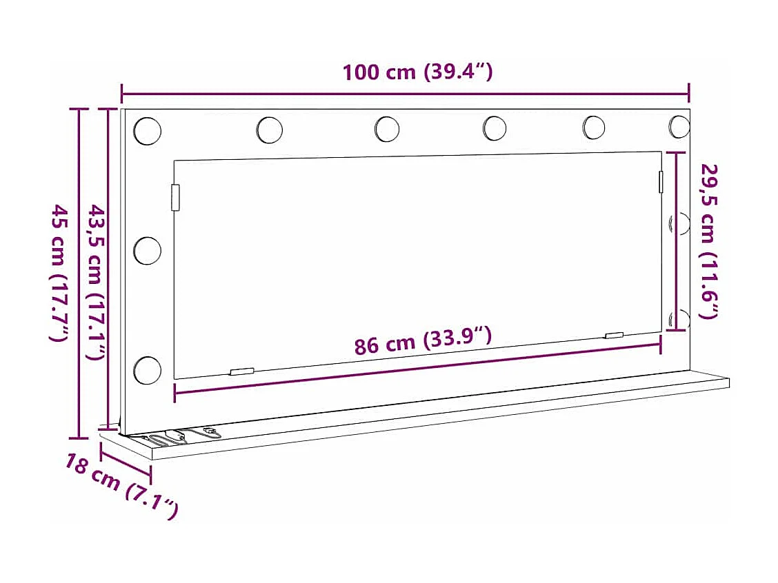 Kosmetikspiegel mit LED-Beleuchtung Weiß 100 x 45 x 18 cm