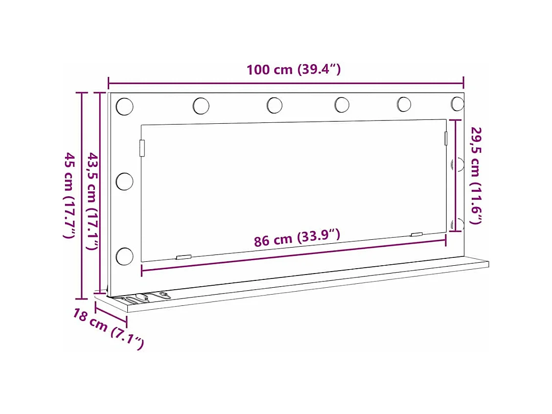 Kaptafelspiegel met LED-verlichting Wit 100 x 45 x 18 cm