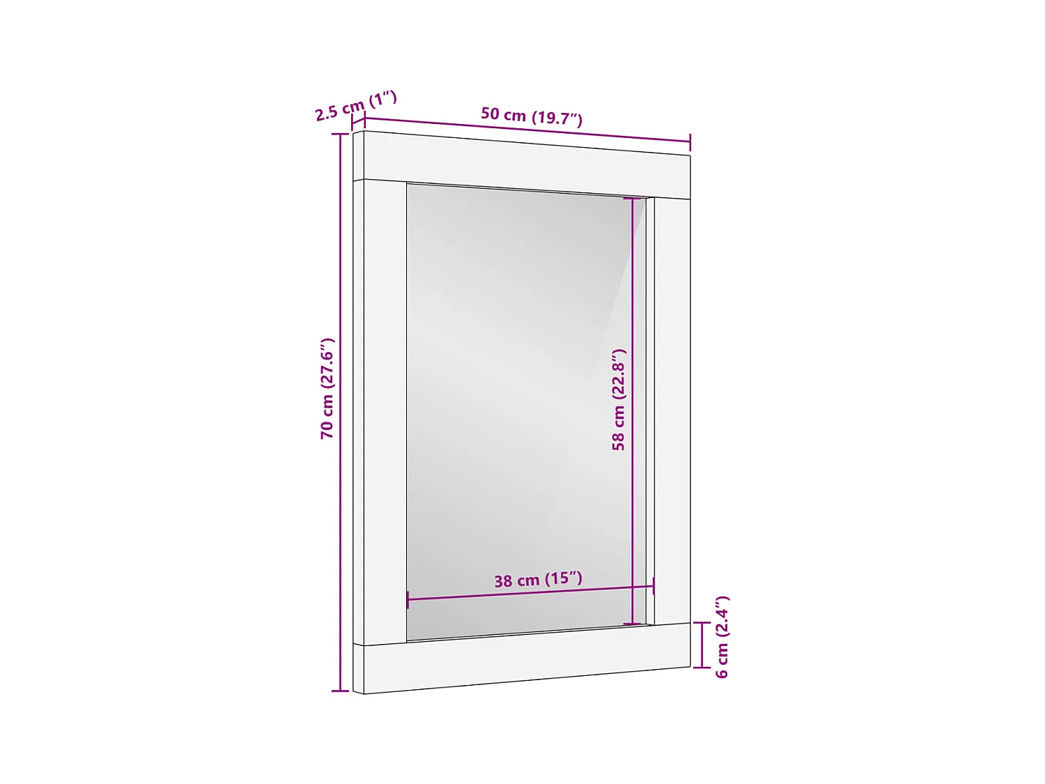 Badkamerspiegel 50x70x2,5 cm massief mangohout en glas
