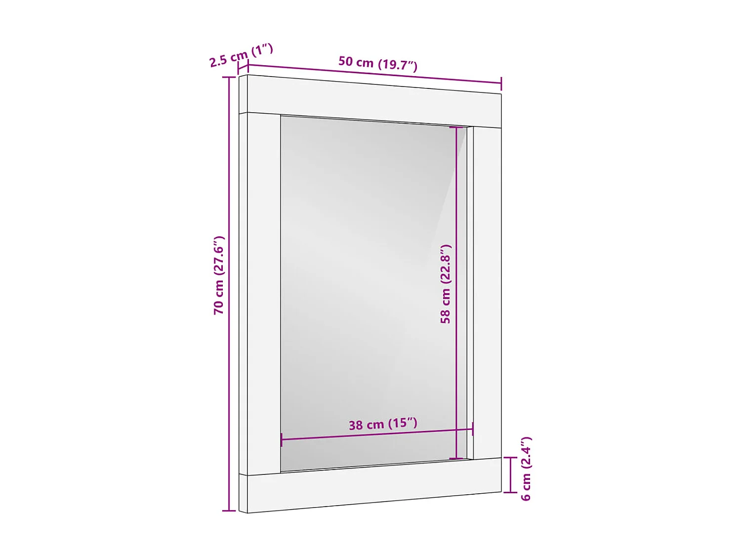 Espejo de baño 50x70x2,5 cm madera maciza de mango y cristal